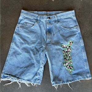 Wrangler Light Blue Denim Shorts with Neon Graphic